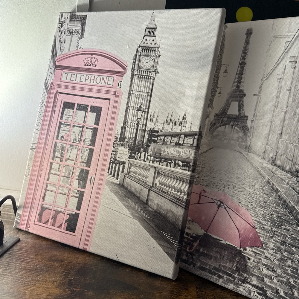 Pink and Black London Canvas Art